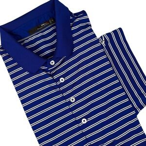 RLX Ralph Lauren Men's Golf Polo Shirt Blue Stripe Performance Fabric Size XXL
